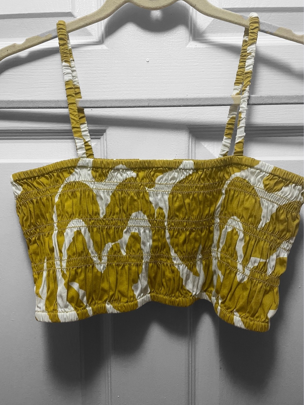A new day Smocked Yellow & White Cami Crop Top
